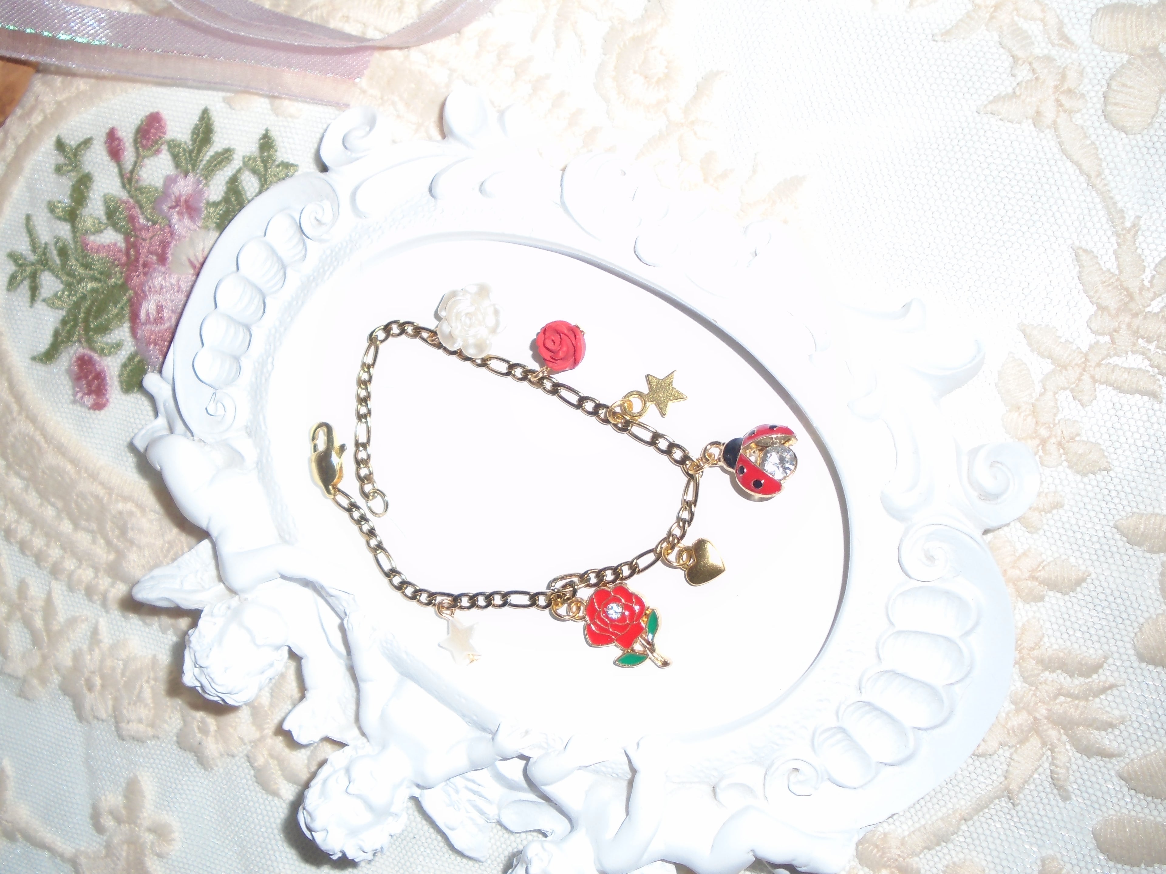 Red + Gold Charm Bracelet