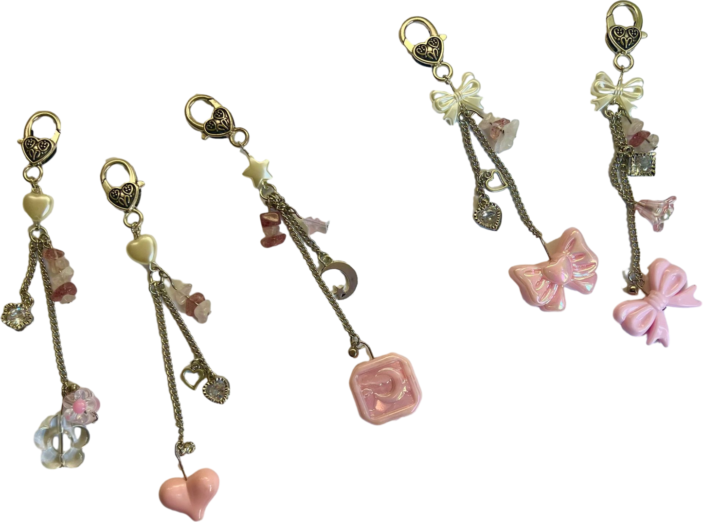 Silver Pink Crystals Keychain