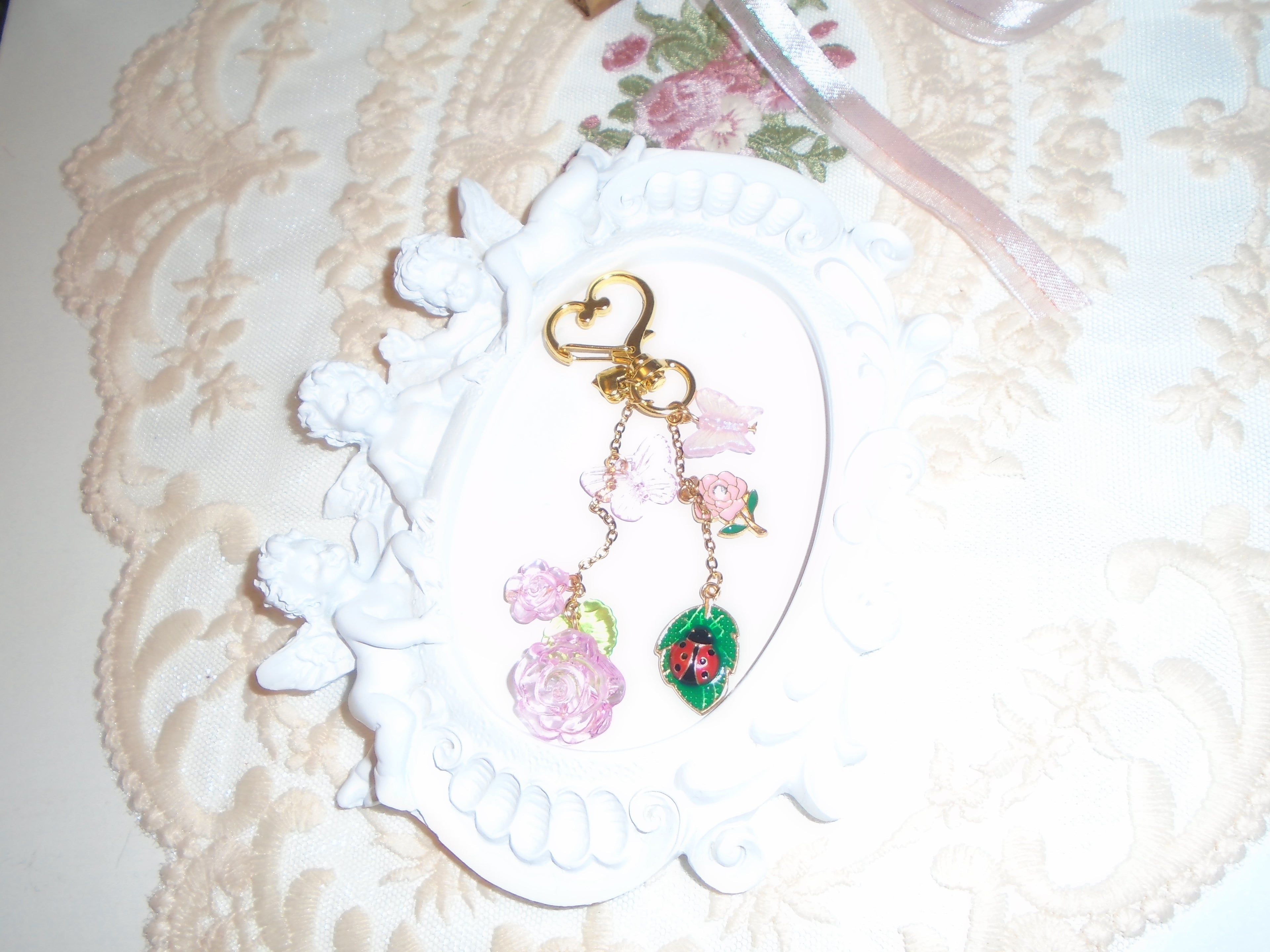 Pink Rose Bush Bag Charm