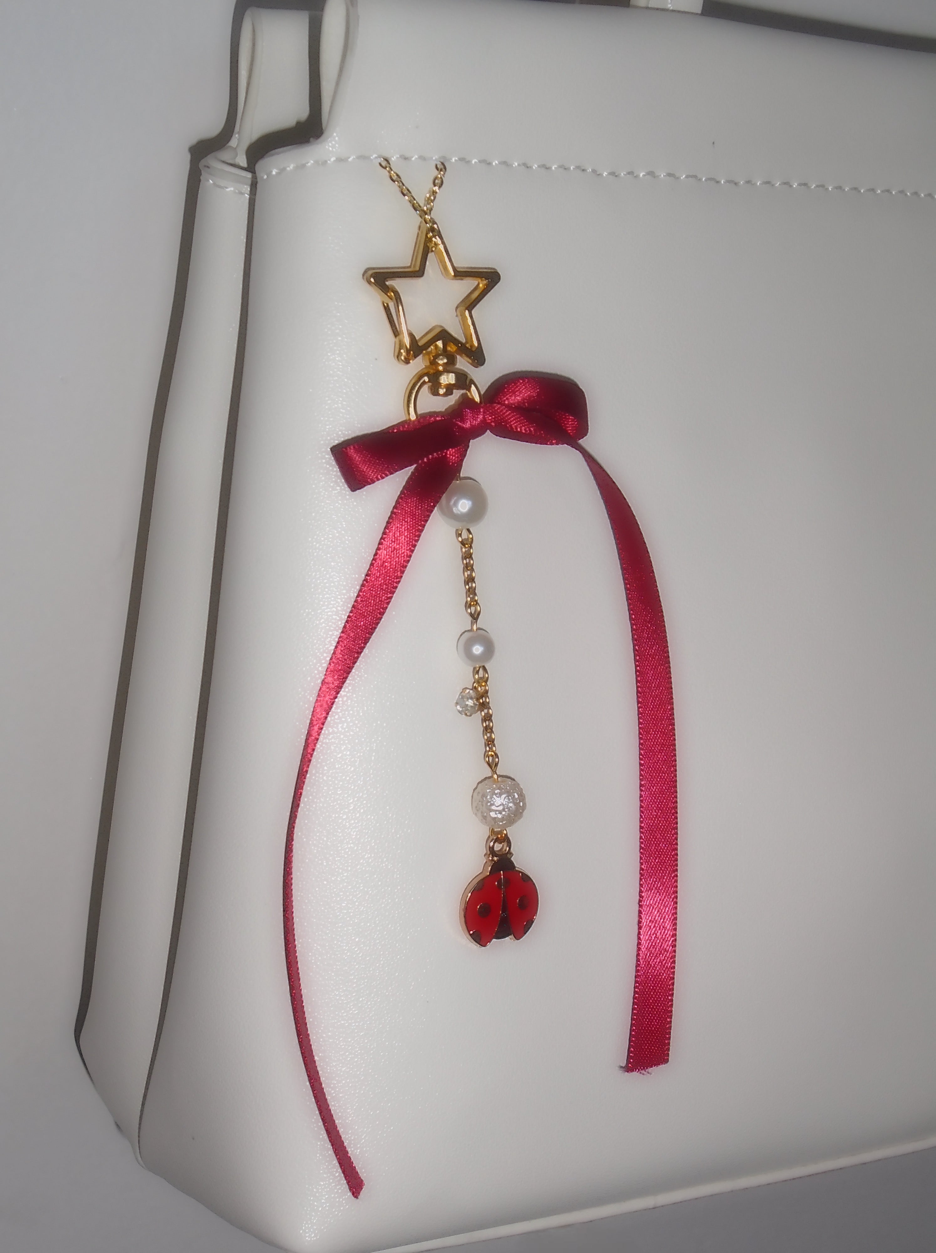 Red Bow Lady Bug Bag Charm