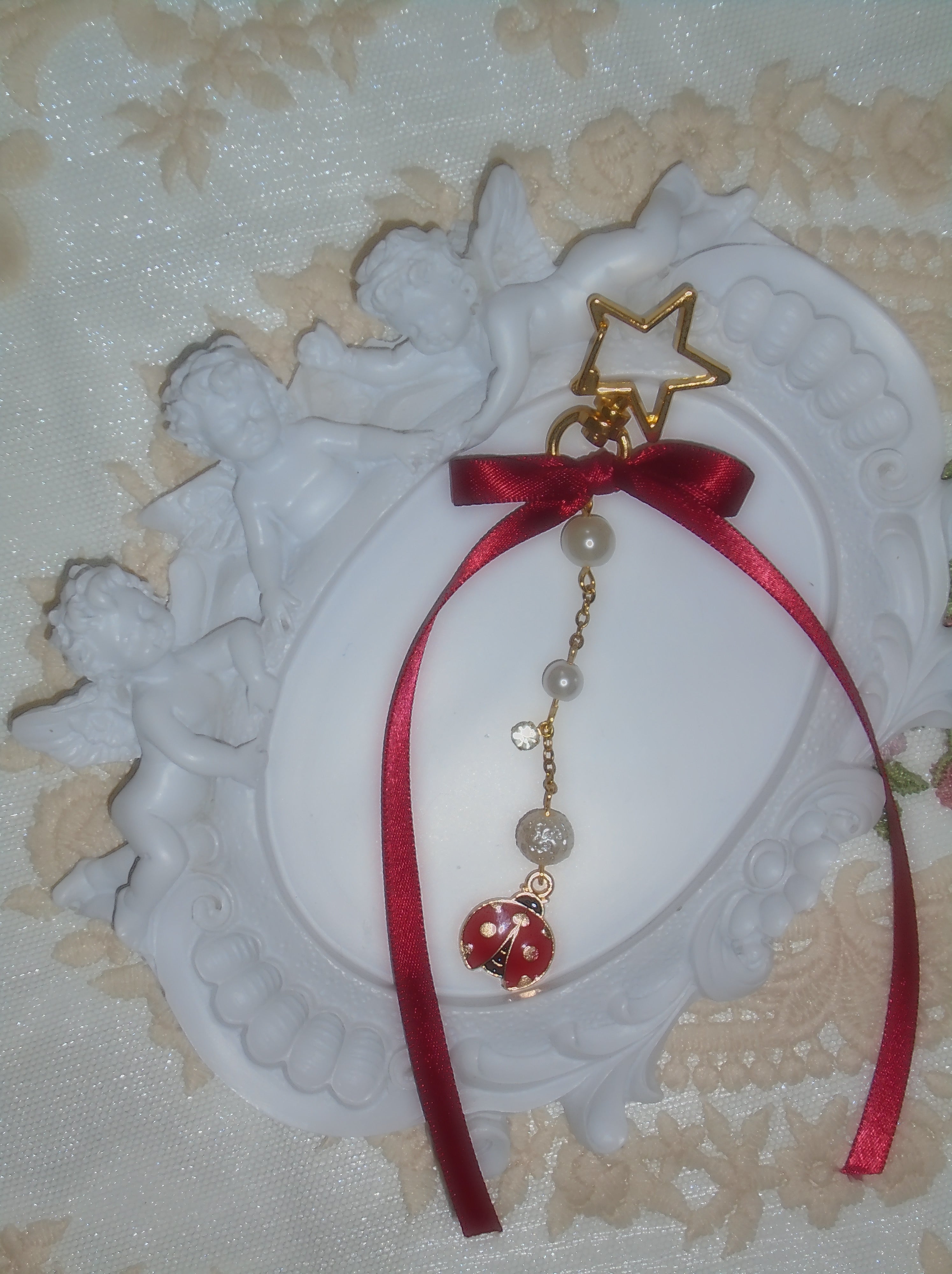 Red Bow Lady Bug Bag Charm